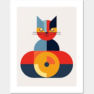 Mid Century Geo Cat Posters and Art